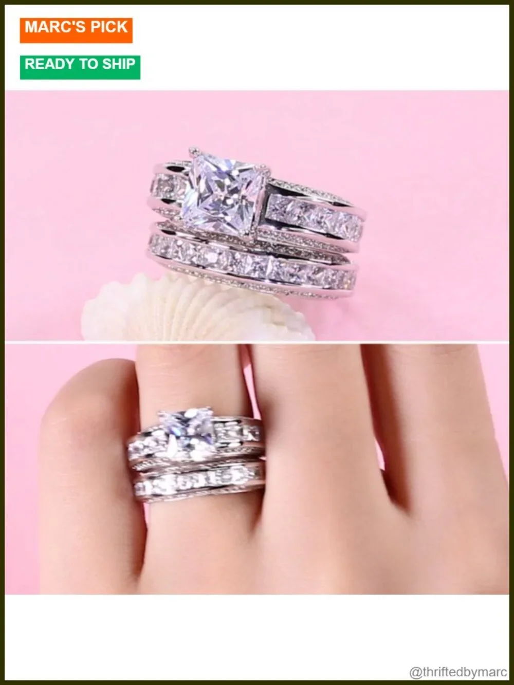 Sterling Silver Princess Cut Bridal Set Engagement Wedding Rings Cubic Zirconia